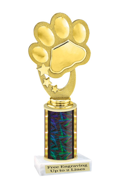 Paw Print Figure with choice of column color.  Choice of color, trophy height and base.
