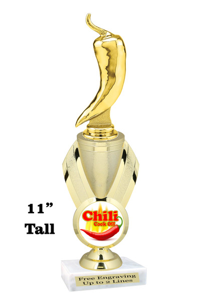Chili themed trophy - great for your chili contests, BBQ competitions and more.  11" tall  (42655g)
