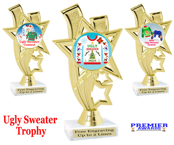 Ugly Christmas Sweater Trophy.   6.5 " tall.  Includes free engraving.   A Premier exclusive design!  ph81