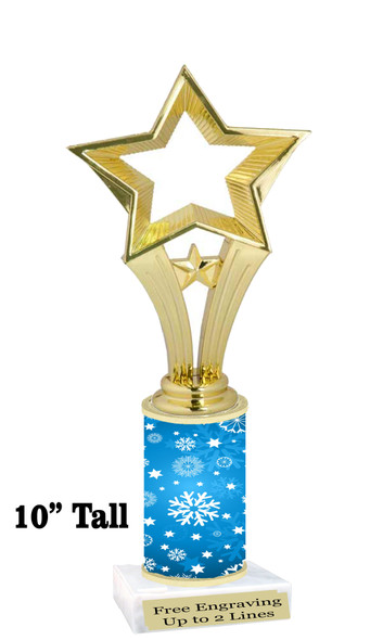 Snowflake theme trophy. Choice of figure.  10" tall - Great for all of your holiday events and contests.  sub 12