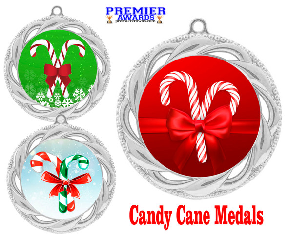 Candy Cane Medal.  Choice of 9 designs.  Includes free engraving and neck ribbon  (938s