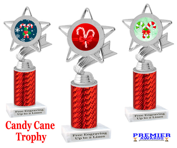 Candy Cane theme trophy. Choice of artwork.   Great for all of your holiday events and contests. Red 5043s