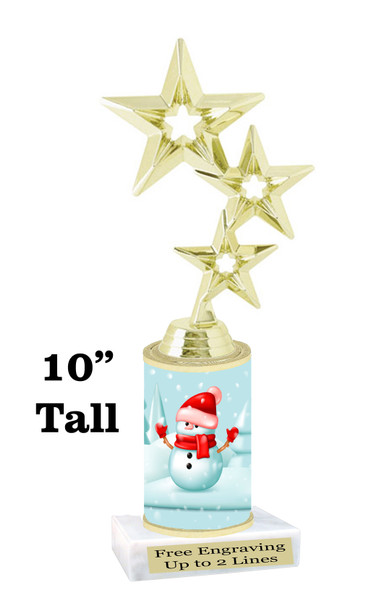 Snowman theme trophy. Choice of figure.  10" tall - Great for all of your holiday events and contests. 8