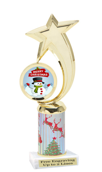 Snowman theme trophy. Christmas column. Choice of artwork.   Great for all of your holiday events and contests. 6061g