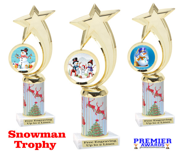Snowman theme trophy. Christmas column. Choice of artwork.   Great for all of your holiday events and contests. 6061g