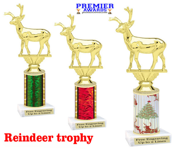 Reindeer theme trophy. Choice of column and trophy height.   Great for all of your holiday events and contests. 