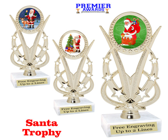 Santa Trophy.  6.5" tall.  Includes free engraving.   A Premier exclusive design! h415
