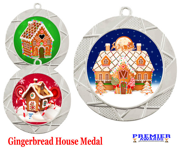 Gingerbread House Medal.  Choice of 9 designs.  Includes free engraving and neck ribbon  (940s