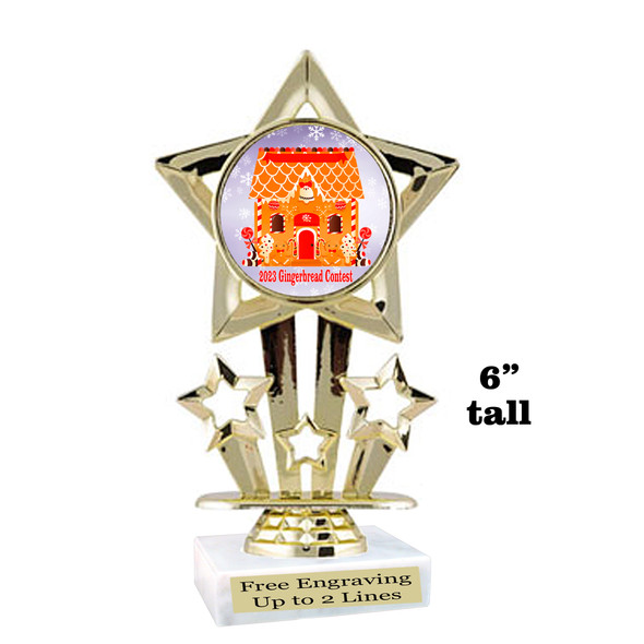 Gingerbread House Trophy.  6" tall.  Includes free engraving.   A Premier exclusive design! 767