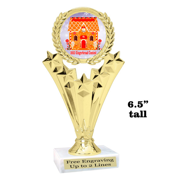 Gingerbread House Trophy.  6.5" tall.  Includes free engraving.   A Premier exclusive design! h501