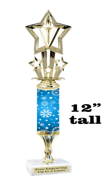 Snowflake theme trophy. Choice of figure.  12" tall - Great for all of your holiday events and contests.  sub 4
