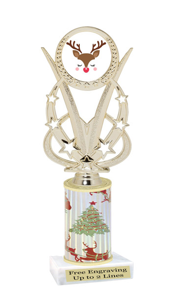 Reindeer theme trophy. Christmas column. Choice of artwork.   Great for all of your holiday events and contests.h415