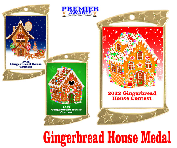 Gingerbread House Medal.  Choice of 9 designs.  Includes free engraving and neck ribbon  (927g