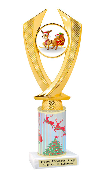 Reindeer theme trophy. Christmas column. Choice of artwork.   Great for all of your holiday events and contests.4506