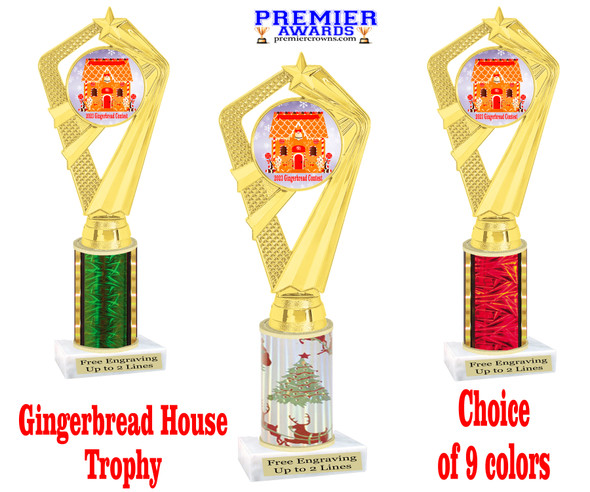 Gingerbread House Trophy.   Great award for your baking or decorating contests.  Choice of color and height.  ph111-1