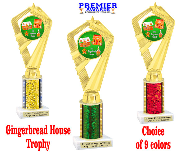 Gingerbread House Trophy.   Great award for your baking or decorating contests.  Choice of color and height.  ph111-2