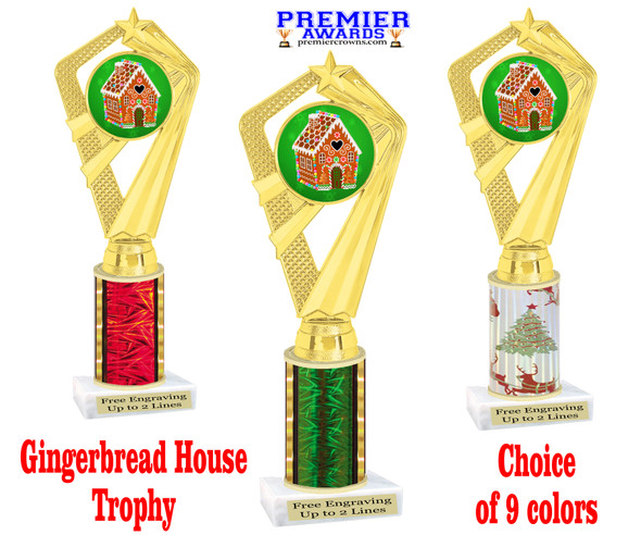 Gingerbread House Trophy.   Great award for your baking or decorating contests.  Choice of color and height.  ph111-4
