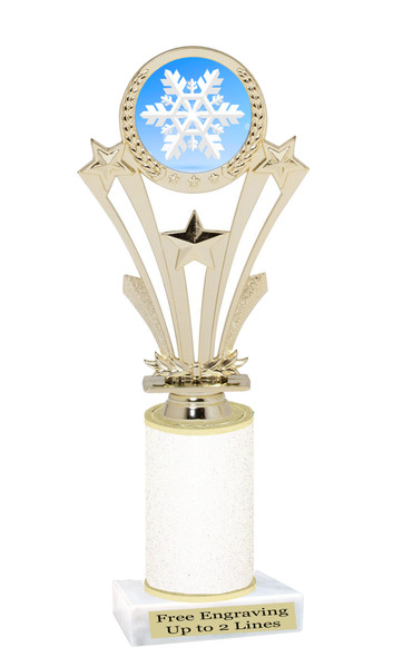 Snowflake theme trophy. Glitter Column.  Great for your Holiday events, contests and parties - h416