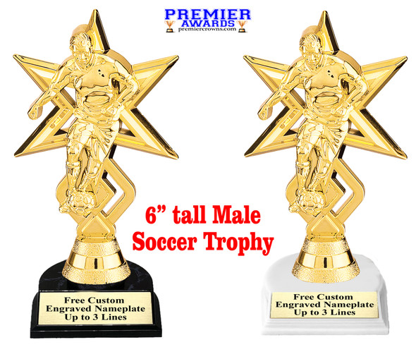 Male Soccer trophy.  Soccer figure with choice base color, horseshoe shape base.  7804