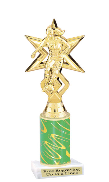 Female Soccer trophy.   Great trophy for your soccer team, schools and rec departments - star columns  7804