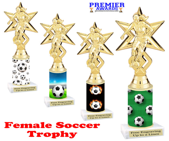 Female Soccer trophy.   Great trophy for your soccer team, schools and rec departments - sub columns  7804