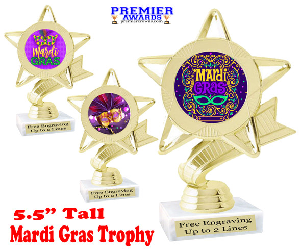 Mardi Gras Theme trophy.  Great trophy for your pageants, events, contests and more!   5043g