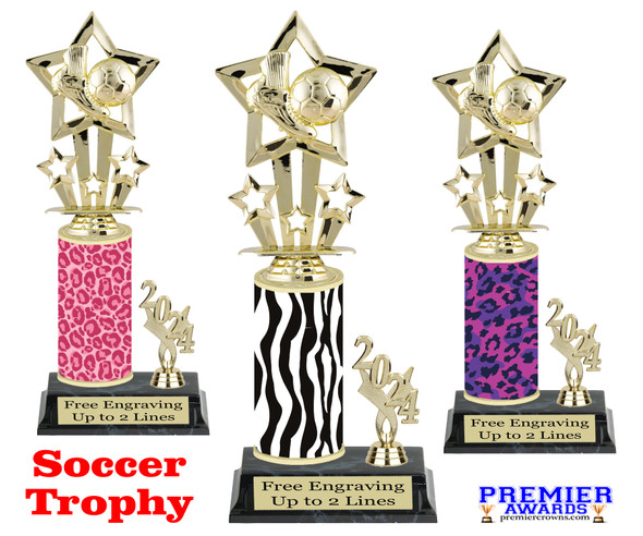 Animal Print Soccer trophy.   Great trophy for your soccer team, schools and rec departments - side 756