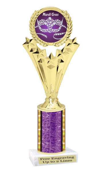 Mardi Gras Theme trophy.  Great trophy for your pageants, events, contests and more!   purple 501-2