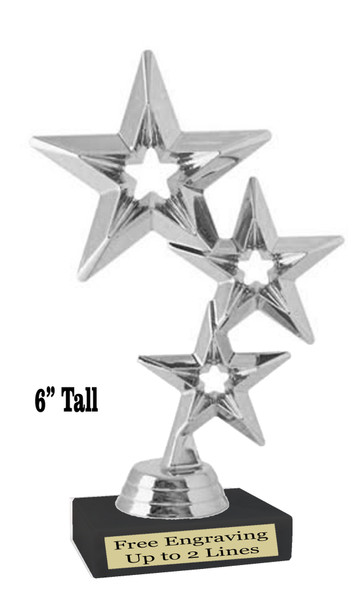 Star Trophy.  Star figure on choice of base.  Great for side awards, pageants, or for the star in your life!  Silver 3 Stars