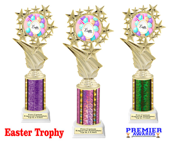 Easter theme Trophy. Choice of column color and height.  Great award for your pageants, events, competitions, parties and more. 696-2