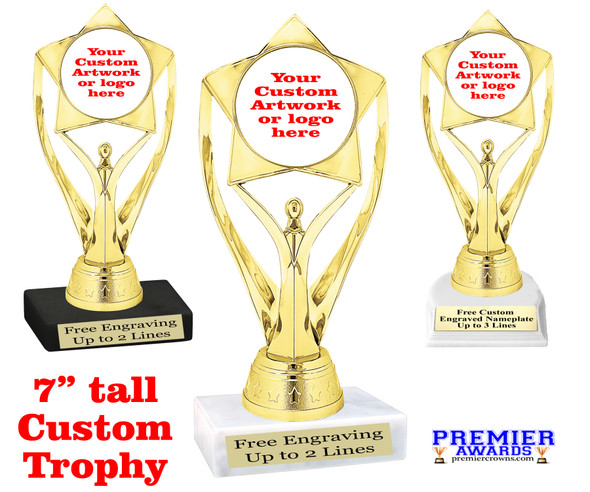 Custom trophy 7" tall.  Upload your logo or custom artwork for a unique award perfect for any event, contest or gift. ph112