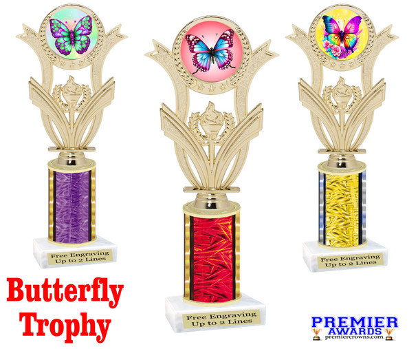 Butterfly theme Trophy. Choice of trophy design and height.  Great award for your spring and Easter pageants, events, competitions, parties and more. H414