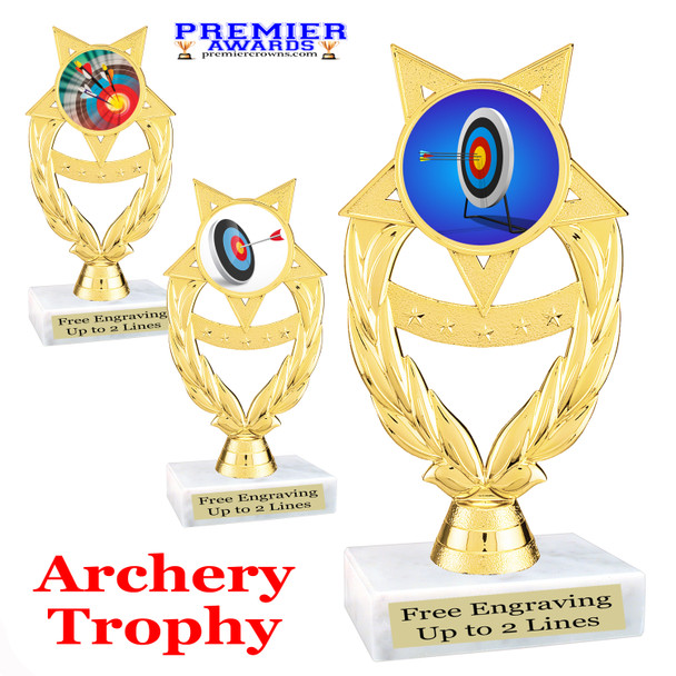 Archery Trophy.  6" tall trophy with choice of artwork. Great for your archery contests, schools, family games and more.  ph97