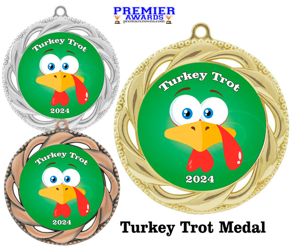 Turkey Trot Medal - great for your Turkey Trot events.  Available in gold, silver or bronze finish.  938-2
