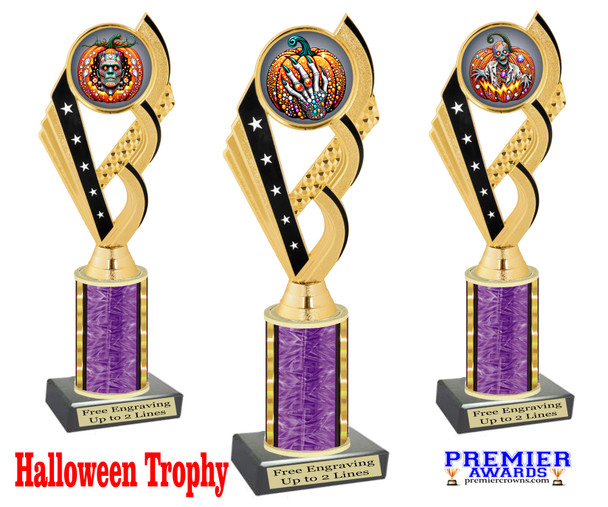 Halloween Trophy. Choice of artwork and height.  Great award for your pageants, events, contests,  parties and more.  Purple ph104