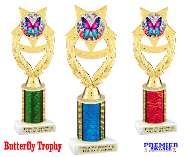 Butterfly trophy.  Perfect for your pageants, events, contests, and more.  Choice of color and trophy height.  ph97