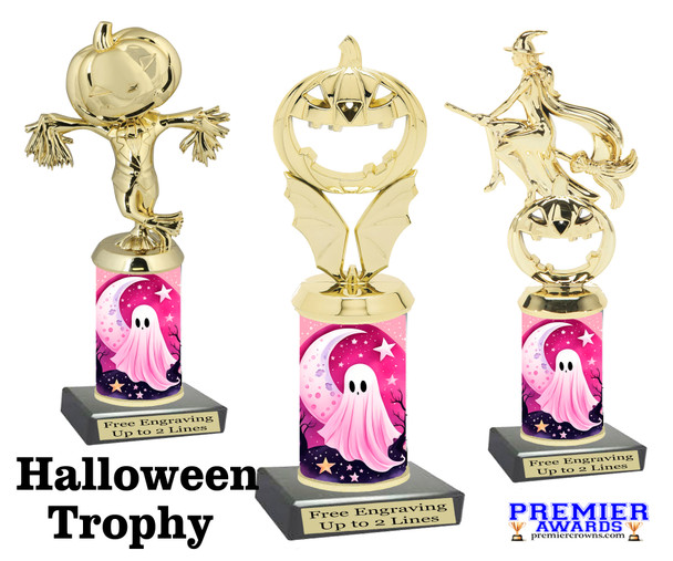 Our Exclusive Halloween trophy. Great trophy for your Halloween events, pageants and more.  10" tall - Sub H19
