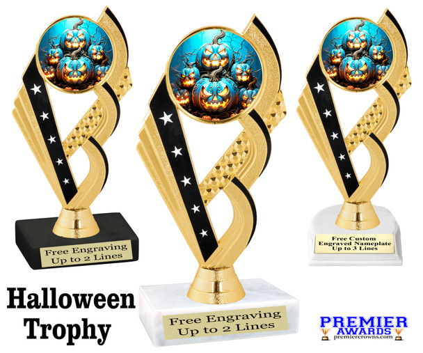 Halloween theme trophy.  Great for your Halloween pageants, events, contests and more. 6.5" - 8.5" tall.  Ph104-2