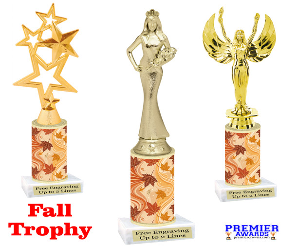 Fall or Halloween theme trophy.  Great for your Fall events, Halloween pageants, events, contests and more. Choice of figure, height and base.  Sub 1