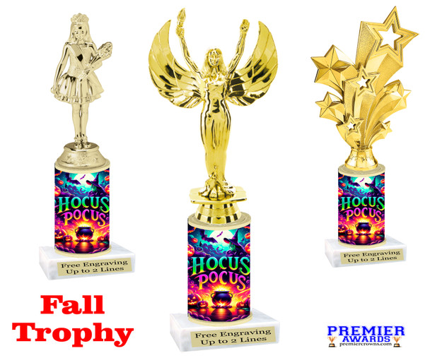 Our Exclusive Halloween trophy. Great trophy for your Halloween events, pageants and more. Choice of figure, height and base.  (Sub 2)