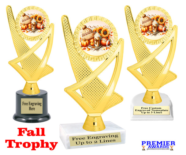Fall theme trophy.  Great for your Fall events, Halloween pageants, events, contests and more. 6.5" - 8.5" tall.  Ph107-2