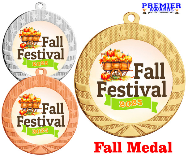 Fall Festival theme medal. Great medal for all of your Fall Festivals events, contest and more. Available in gold, silver or bronze finish