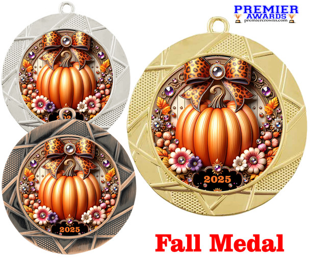 Fall  theme medal. Great medal for all of your Fall pageants, events, contests and more. Available in gold, silver or bronze finish. (930