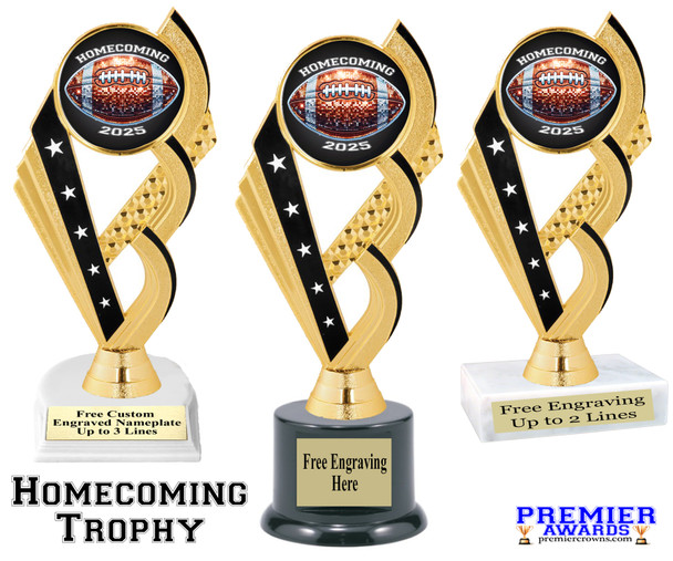 Homecoming theme trophy for you participants, courts, escorts and more. 6" to 8" tall with choice of base.   Ph104