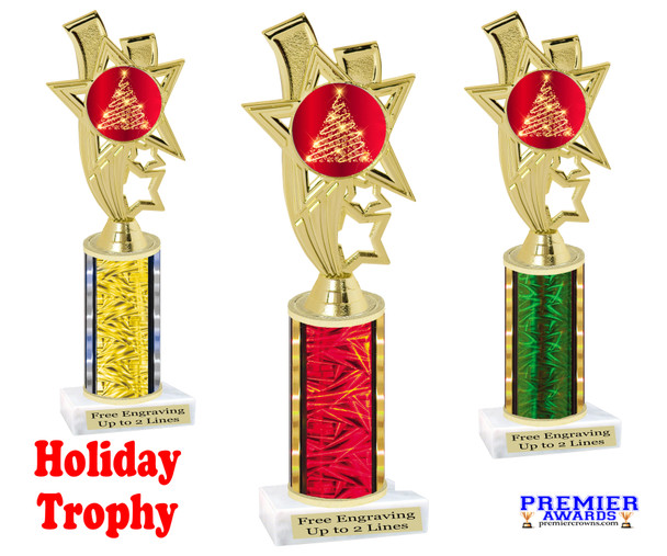 Christmas - Winter theme trophy.  Great for your for your Christmas-Winter themed pageants, contests and more. Choice of color and trophy height..  Ph81