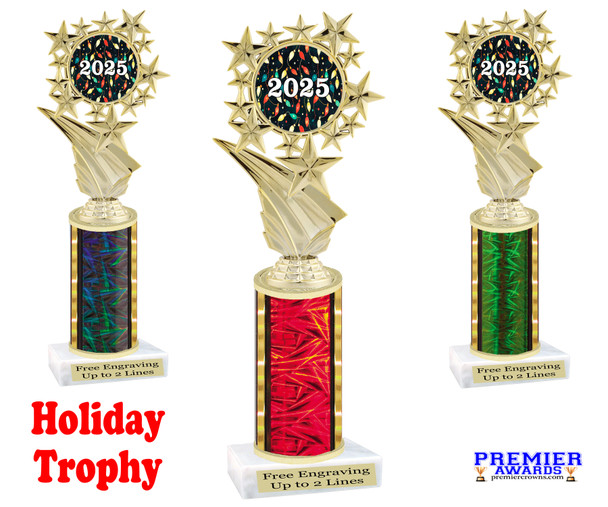 Christmas - Winter theme trophy.  Great for your for your Christmas-Winter themed pageants, contests and more. Choice of color and trophy height..  696