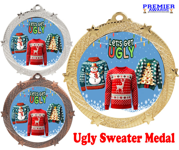 Great medal for your Holiday Party and events. Available in gold, silver or bronze finish.  Celebrate those ugly sweaters!  950
