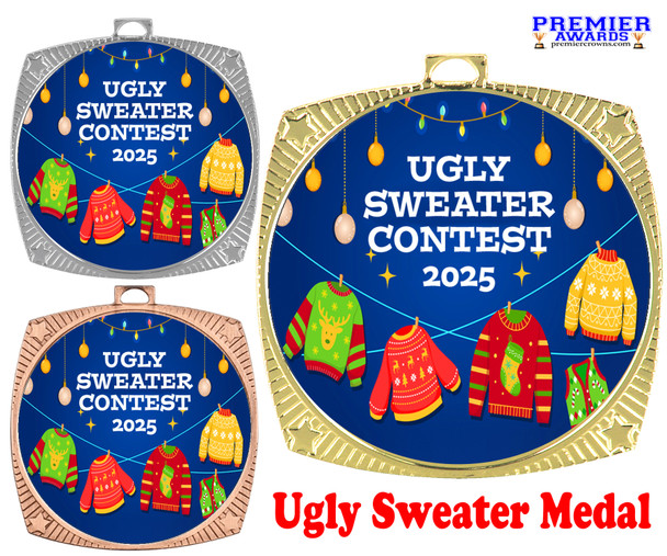 Great medal for your Holiday Party and events. Available in gold, silver or bronze finish.  Celebrate those ugly sweaters!  929