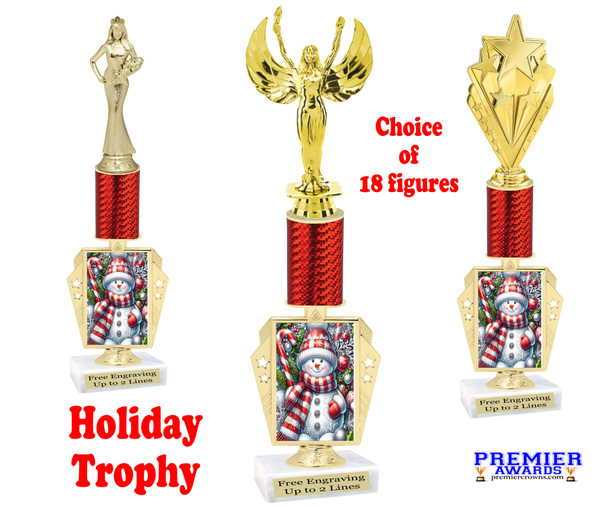 Holiday theme trophy. Choice of figure.  15" to 18" tall- Great for all of your holiday events and contests. R450-1