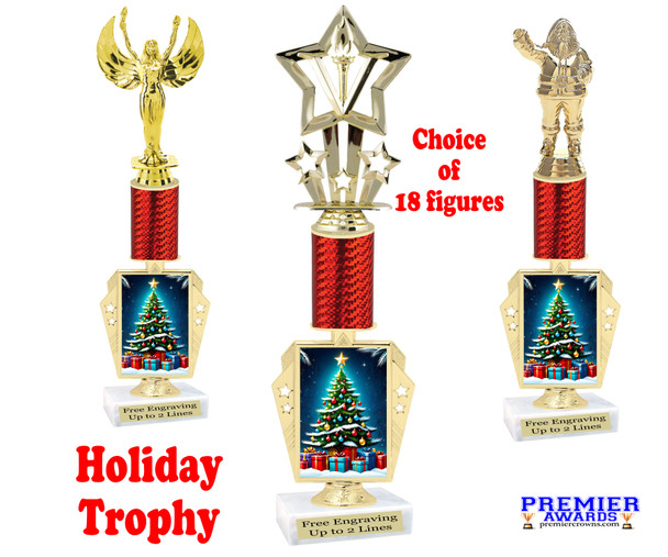 Holiday theme trophy. Choice of figure.  15" to 18" tall- Great for all of your holiday events and contests. R450-4